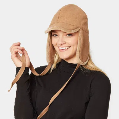 Fashnzfab Wool Trapper Ribbon Closure Hat In Beige