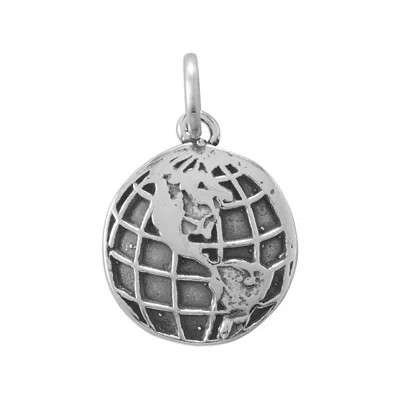 Fashnzfab World Traveler! Oxidized Globe Charm In Silver
