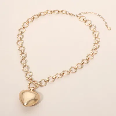 Fashnzfab Worn Metal Chunky Toggle Heart Pendant Necklace In Gold