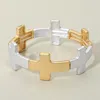 Fashnzfab Worn Metal Cross Stretch Bracelet Matte Gold, Matte Silver In Multi