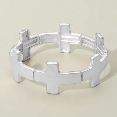 Fashnzfab Worn Metal Cross Stretch Bracelet Matte Silver
