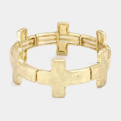Fashnzfab Worn Metal Cross Stretch Bracelet Worn Gold In Multi