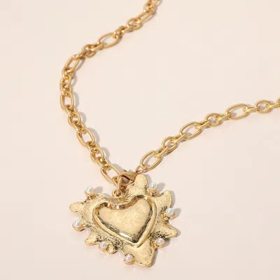 Fashnzfab Worn Metal Heart Pendant Chunky Chain Long Necklace In Gold