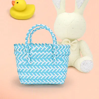 Fashnzfab Woven Basket Mini Micro Tote Bag In Blue