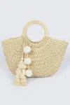 Fashnzfab Woven Cotton Wood Handle Tote Bag In Multi