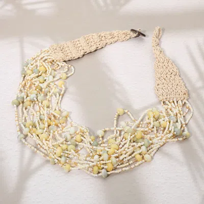 Fashnzfab Woven Detail Multi Strand Seed Beaded Collar Statement Necklace In Sand