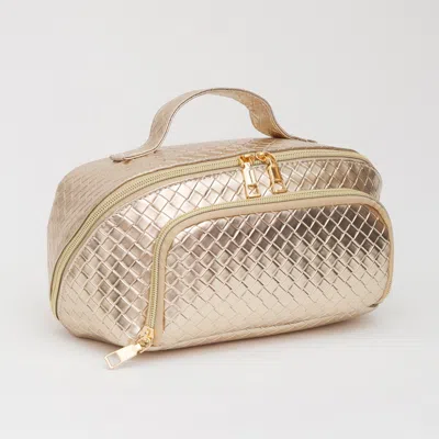 Fashnzfab Woven Detailed Solid Tote Bag / Travel Cosmetic Bag In Gold