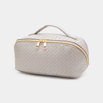 Fashnzfab Woven Detailed Solid Tote Bag / Travel Cosmetic Bag In Gray