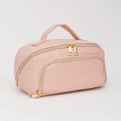 Fashnzfab Woven Detailed Solid Tote Bag / Travel Cosmetic Bag In Pink