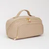 Fashnzfab Woven Detailed Solid Tote Bag / Travel Cosmetic Bag In Sand