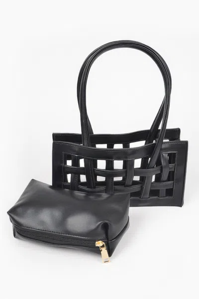 Fashnzfab Woven Faux Leather Bag In Black