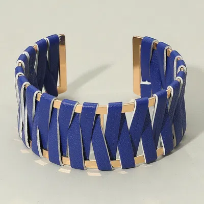 Fashnzfab Woven Faux Leather Wrapped Cuff Bracelet Blue