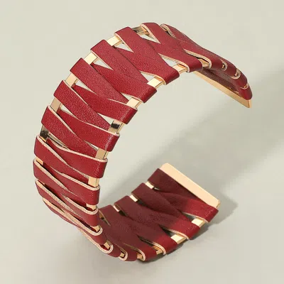Fashnzfab Woven Faux Leather Wrapped Cuff Bracelet Burgundy In White