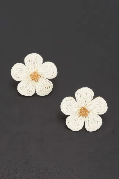 Fashnzfab Woven Flower Stud Earrings In White