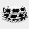 Fashnzfab Woven Microfiber Suede Link Bracelet Black, Rhodium In Multi