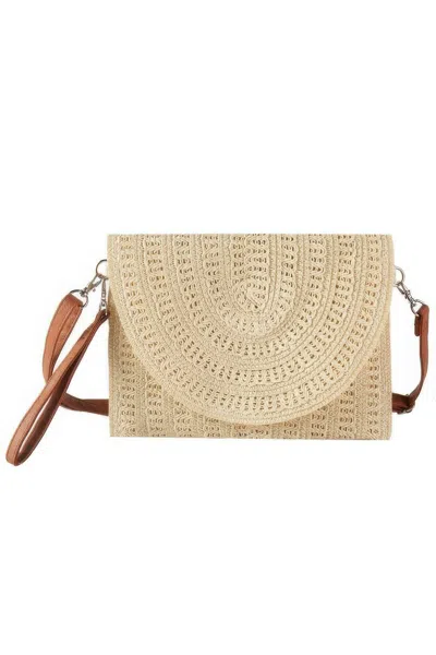 Fashnzfab Woven Pattern Straw Clutch & Crossbody Bag In Sand