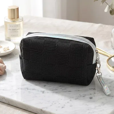 Fashnzfab Woven Pu Cosmetic Pouch Bag In Black