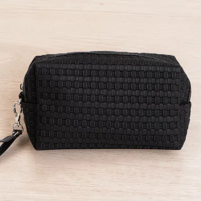 Fashnzfab Woven Pu Cosmetic Pouch Bag In Black