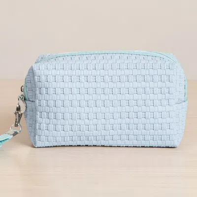 Fashnzfab Woven Pu Cosmetic Pouch Bag In Blue