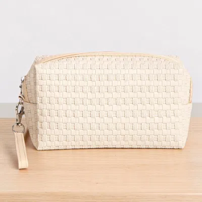 Fashnzfab Woven Pu Cosmetic Pouch Bag In Neutral