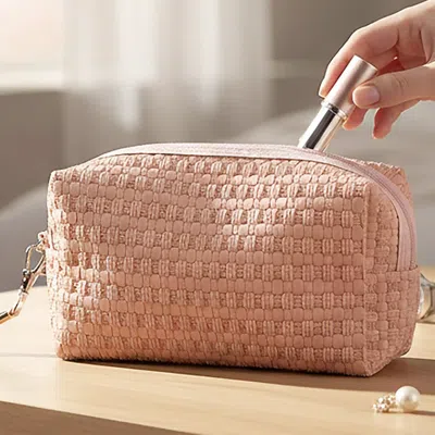 Fashnzfab Woven Pu Cosmetic Pouch Bag In Pink