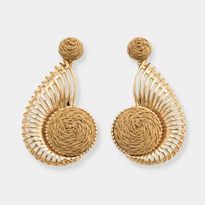 Fashnzfab Woven Raffia Abstract Spiral Charm Drop Dangle Statement Earrings In Brown