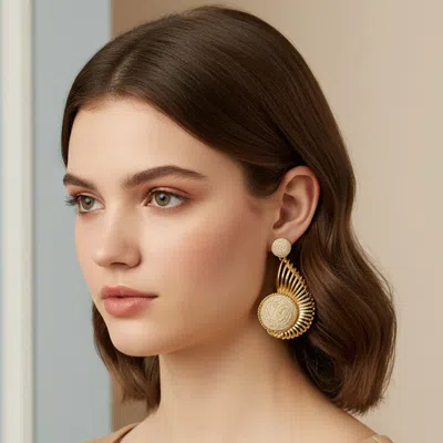 Fashnzfab Woven Raffia Abstract Spiral Charm Drop Dangle Statement Earrings In Multi