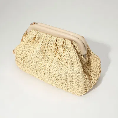 Fashnzfab Woven Raffia Clutch Purse Bag / Crossbody Bag In Sand