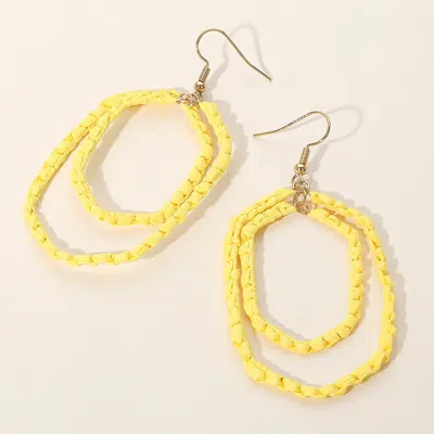 Fashnzfab Woven Raffia Double Open Hexagon Dangle Earrings - Yellow