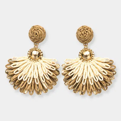 Fashnzfab Woven Raffia Fan Charm Drop Dangle Statement Earrings In Brown