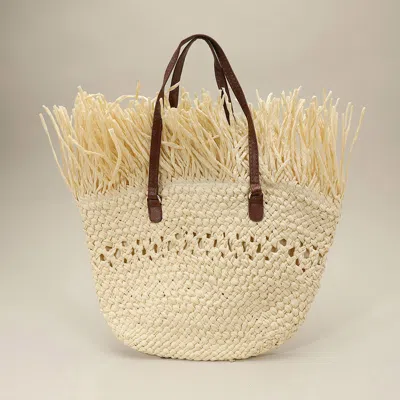 Fashnzfab Woven Raffia Fringe Handbag / Tote Bag In Multi