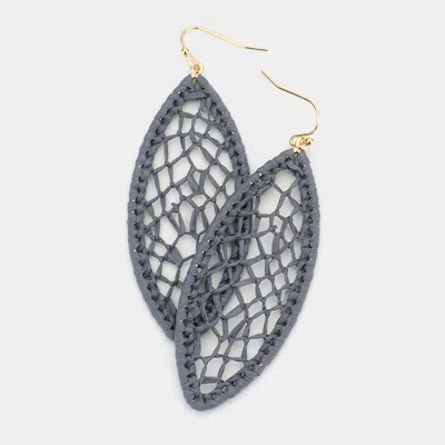 Fashnzfab Woven Raffia Marquise Dangle Earrings - Gray In Silver