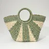 Fashnzfab Woven Raffia Round Handle Tote Bag In Green