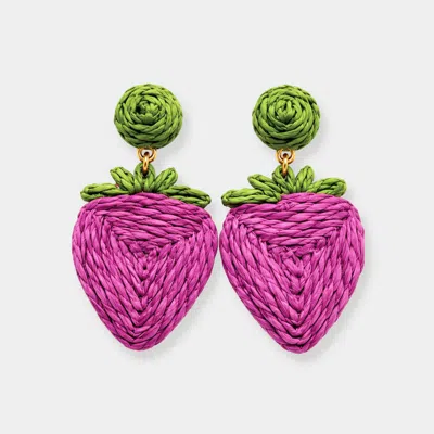Fashnzfab Woven Raffia Strawberry Charm Drop Dangle Statement Earrings In Pink