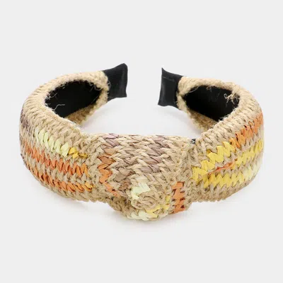 Fashnzfab Woven Straw Knot Burnout Headband In Multi