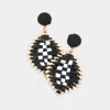Fashnzfab Woven Straw Leaf Dangle Earrings - Black In Black