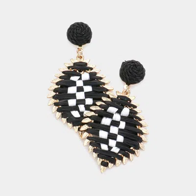 Fashnzfab Woven Straw Leaf Dangle Earrings - Black