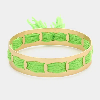 Fashnzfab Woven String Fringe Bangle Bracelet Green In Gold