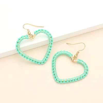 Fashnzfab Woven Thread Open Metal Heart Dangle Earrings - Mint In Multi