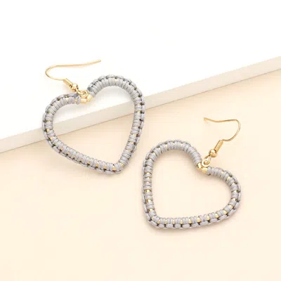 Fashnzfab Woven Thread Open Metal Heart Dangle Earrings In Silver