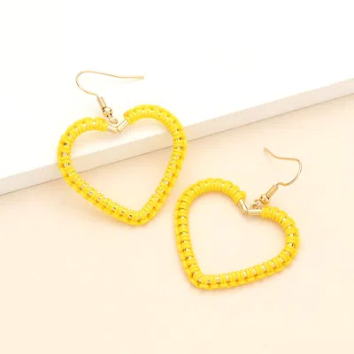 Fashnzfab Woven Thread Open Metal Heart Dangle Earrings In Yellow