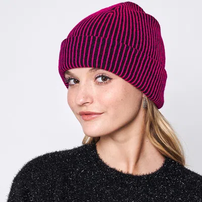 Fashnzfab Woven Two Tone Beanie Hat In Pink
