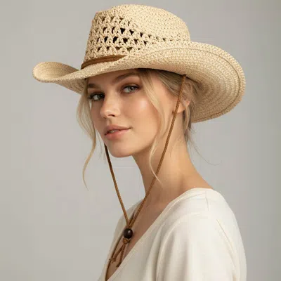 Fashnzfab Woven Wide Brim Summer Beach Sun Fedora Hat In Sand