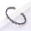Fashnzfab Wrapped Seed Beaded Cuff Bracelet Navy In Blue