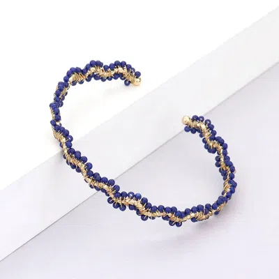 Fashnzfab Wrapped Seed Beaded Cuff Bracelet Navy In Blue
