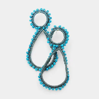 Fashnzfab Wrapped Seed Beaded Teardrop Dangle Earrings - Gold, Teal In Multi