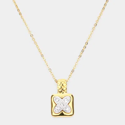 Fashnzfab X Shape Point Rhinestone Pave Pendant Necklace In Silver