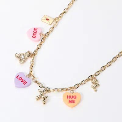Fashnzfab Xoxo Love Hug Me Message Heart Metal Balloon Dog Teddy Bear Love Letter Charm Station Necklace In Multi