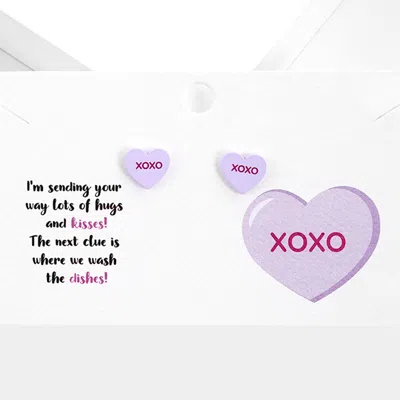 Fashnzfab Xoxo Message Heart Stud Earrings In Purple