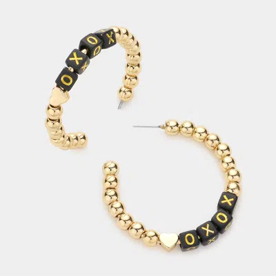 Fashnzfab Xoxo Metal Ball Half Hoop Message Earrings - Black In Multi